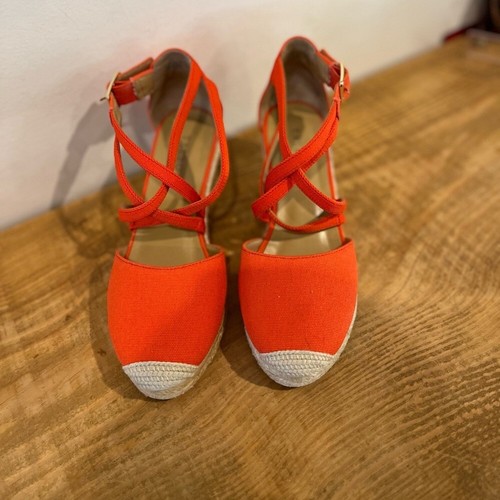Talbots espadrille wedges orange linen size 6 - Picture 2 of 8