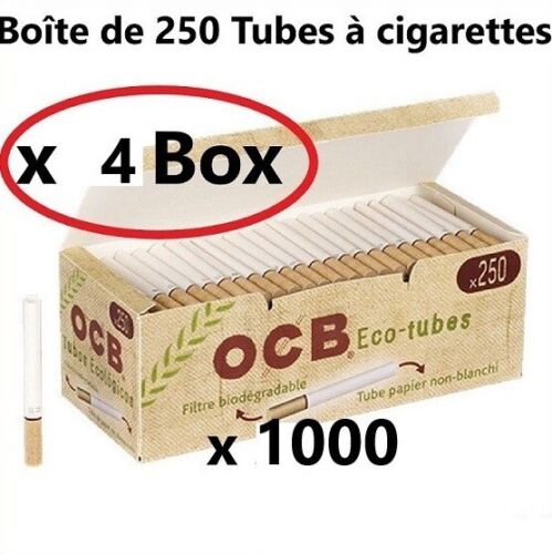 1000 TUBES à Cigarettes avec Filtres. OCB BIODEGRADABLES - 4 Boîtes de 250 Tubes - Afbeelding 1 van 1