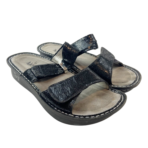 Alegria Karmen Sandals Women's 38 (7.5/8) Black Metallic Fun Slip On Open Toe