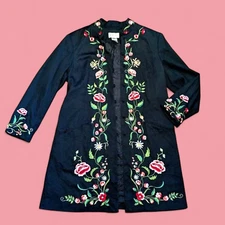 VICTOR COSTA vtg 90s Womens M Jacket Embroidered Flowers Longline Midi Coat 1A