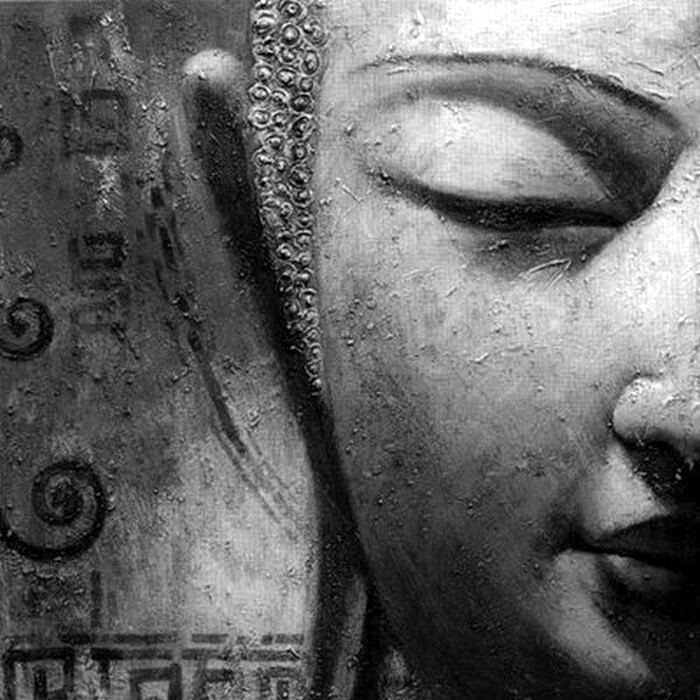 Modern Black and White Buddha Abstract Hand-Painted Canvas Oil Wall Art-image