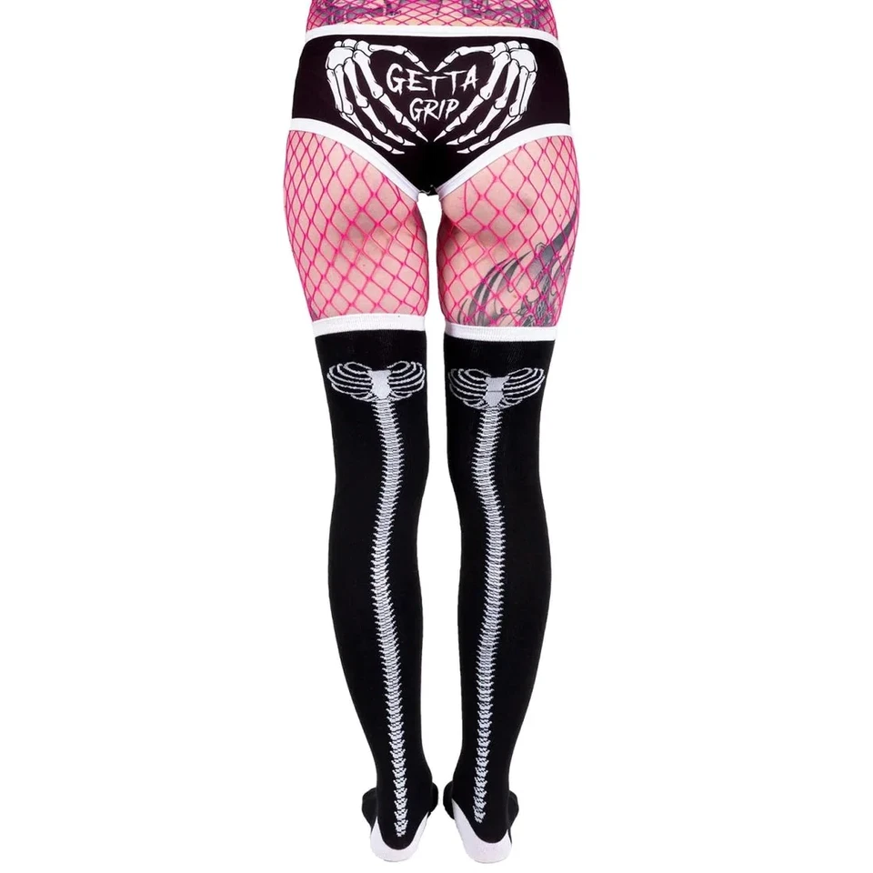 Calcetines hasta el muslo Too Fast Heartbone Spine ropa alternativa para mujer Foto 2 de 4