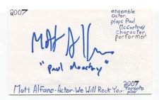 Matt Alfano Signed 3x5 Index Card Autographed Actor Murdoch Mysteries