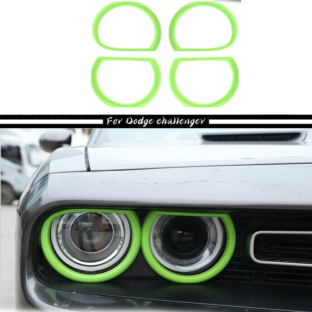 4x Green Front Headlight Lamp Cover Trim Accessories for Dodge Challenger 2015+