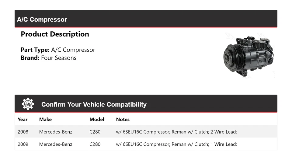 Компрессор кондиционера 4 сезона для Mercedes-Benz C280 2008-2009 годов выпуска - Изображение 2 из 4