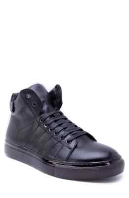NIB Badgley Mischka Crosby Leather High-Top Sneakers, Black, Leather, Size 9 