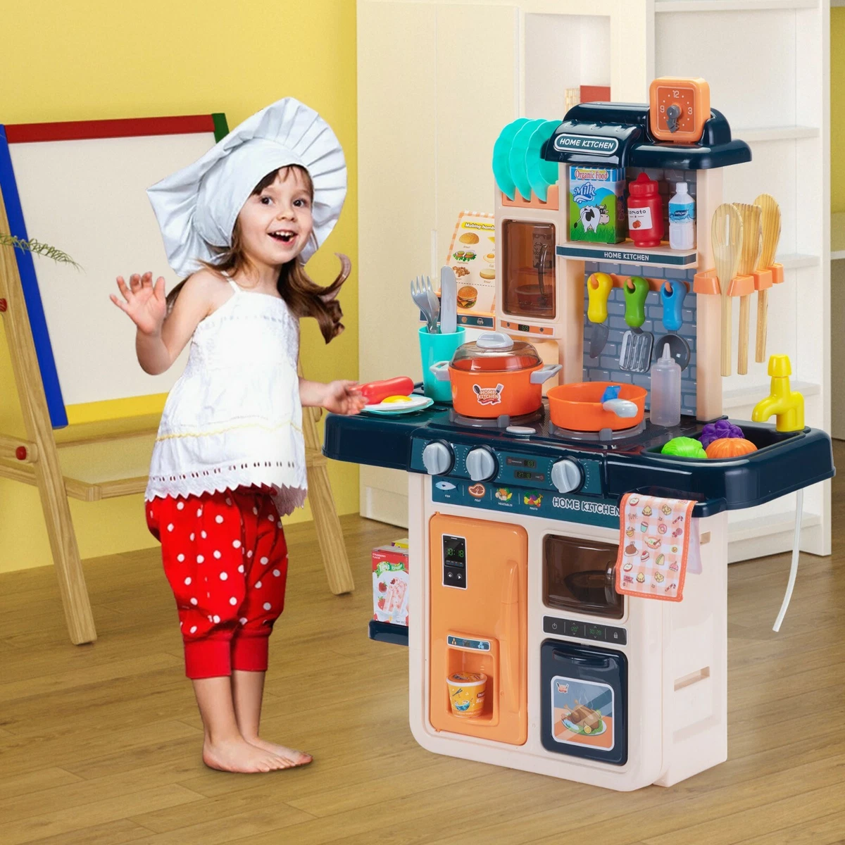 Kids Kitchen Cookware Play Set w/42 Pcs Pretend Cooking Accessories  ,Music,Light