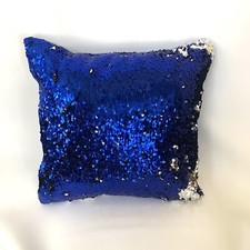 Reversible Blue to Silver Mermaid Sequin Pillow 16  