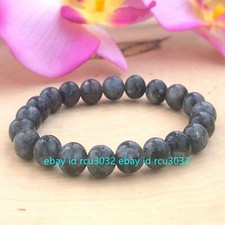 8mm Natural Round Black Gray Labradorite Gemstone Beads Bracelet 7.5"