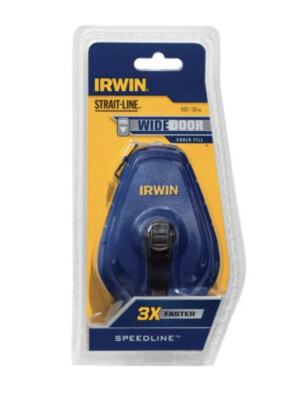 IRWIN Strait-Line Speedline Chalk Reel – 100′ Abrasion-Resistant Poly Line, 3:1 Gear Ratio, Wide Fill Door, Blue