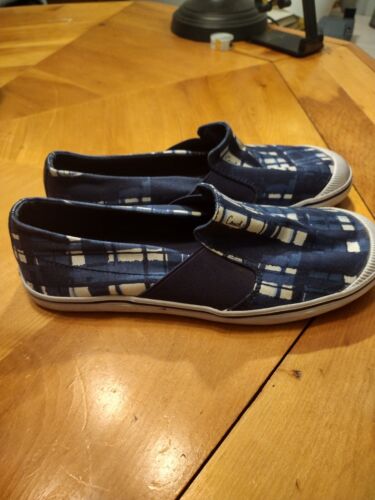 Coach Kaycee Poppy Blue White Check Slip On Casual Shoes Womens 7 Fast Ship - Picture 1 of 4