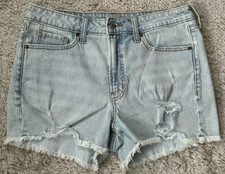 OLD NAVY "OG Straight" High-Rise Light Wash Blue Denim Distressed Shorts Size 12