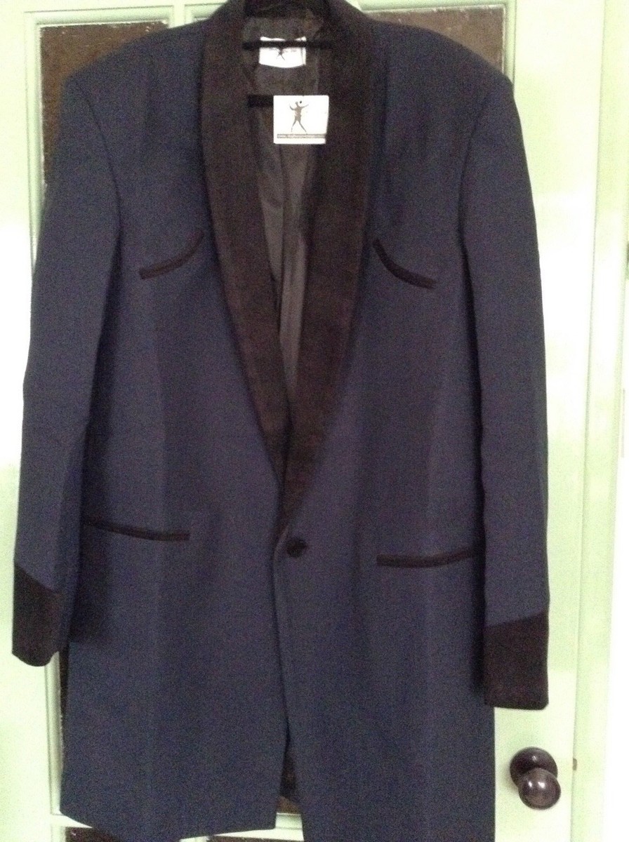 Giacca Drape Teddy Boy .nera Con Colletto Rotolo Di Velluto Rosso