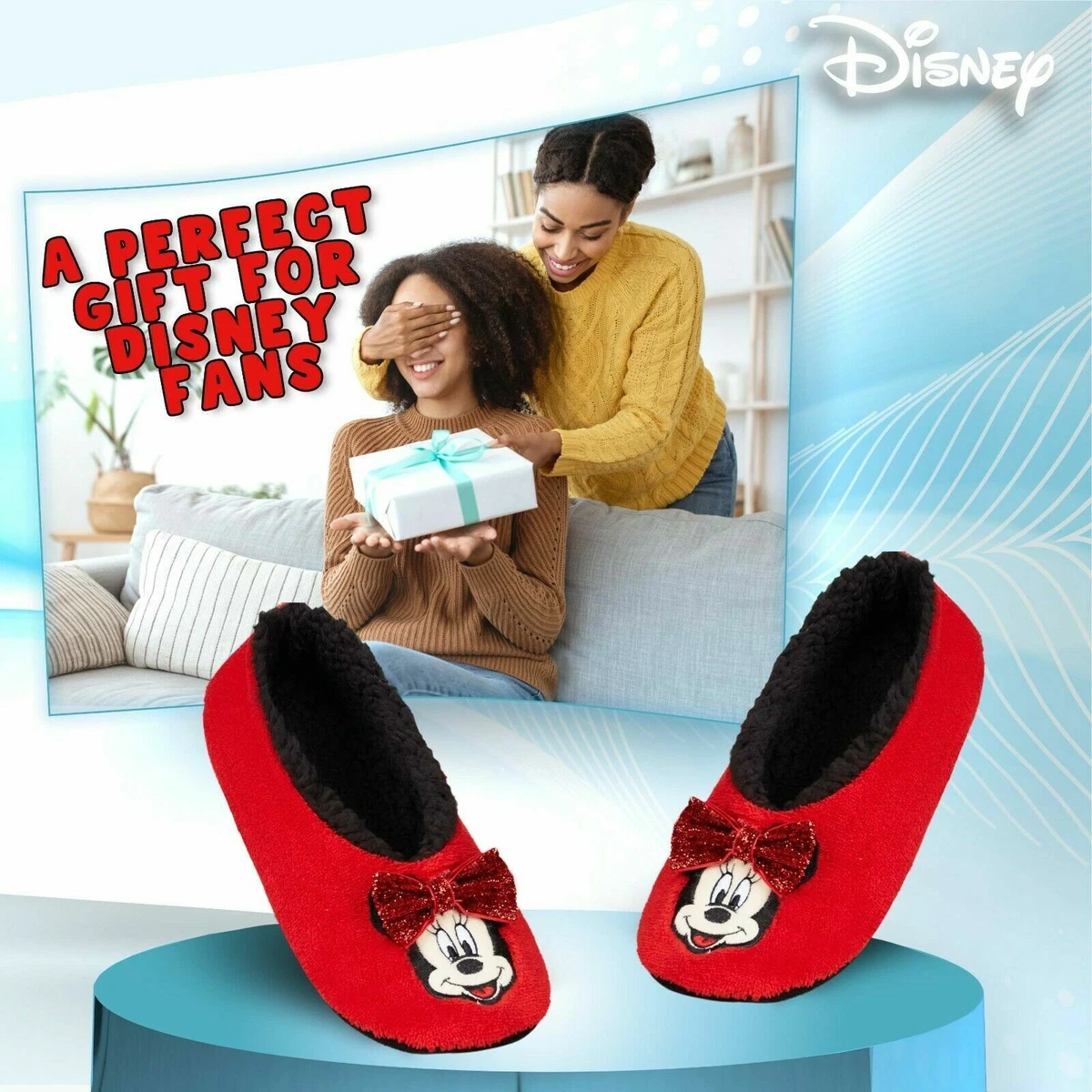 Disney Minnie Mouse Fluffy Slippers Socks for Women Red Ballet Slippers Non Sli