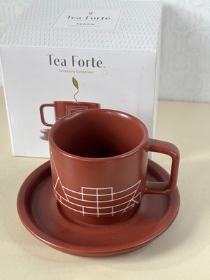 NEW TEA FORTE FRANK LLOYD WRIGHT TERRACOTTA STONEWARE TEA/COFFEE MUG CUP&SAUCER