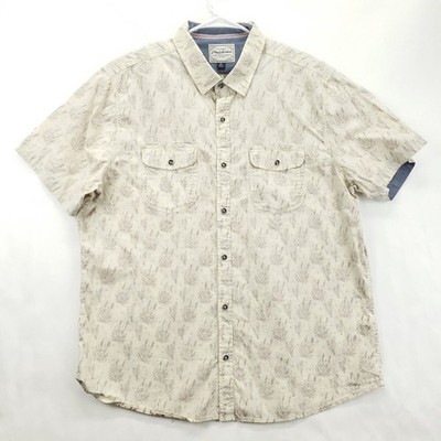 Flag & Anthem Shirt Men XL Ivory Cactus Print Reverse Short Sleeve Button-Up