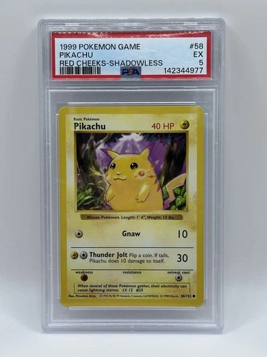 1999 Pokemon Game Base Set PIKACHU Red Cheeks Shadowless Card #58 PSA 5 EX Rare!