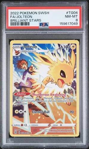 2022 POKEMON SWORD & SHIELD BRILLIANT STARS #TG04 FULL ART/JOLTEON PSA 8