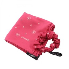 CHANEL COCO Mark Scrunchie Scarf Set Hair tie Stole silk Pink Used Women CC