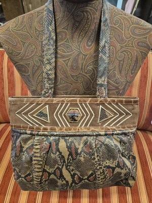 VINTAGE SILVANO BIAGINI TASCHE AUS ECHTEM PYTHONLEDER UND WILDLEDER 80er Jahre