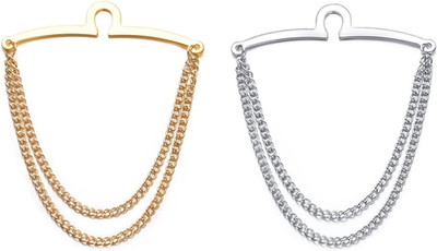 Men's Gold Silver Tie Chain Set - Classic 2Pcs Double Necktie Chains for Busines