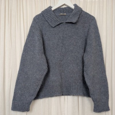 Poetry Collared Jumper Baby Alpaca Silk Blend Knit Fluffy UK 20 Blue / Grey 