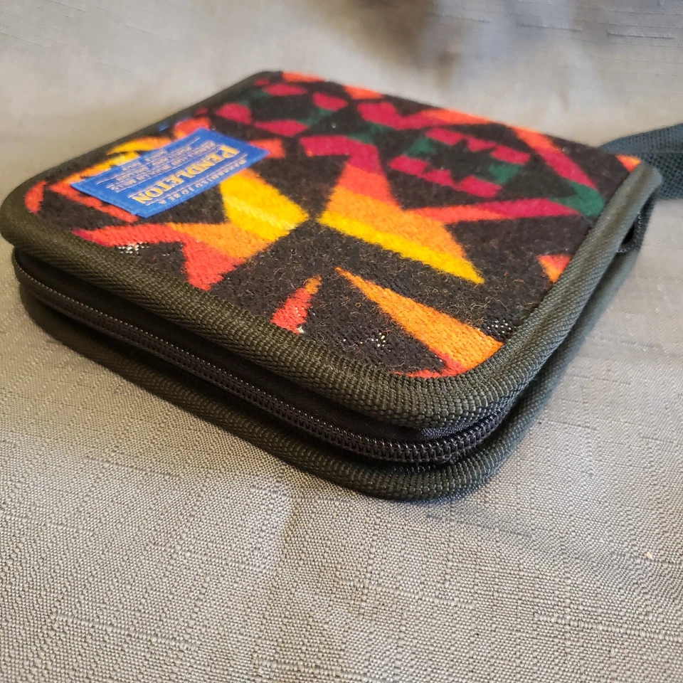 Винтажный шерстяной мягкий чехол для переноски на молнии Pendleton CD/DVD Aztec вмещает 12 дисков - Изображение 4 из 4