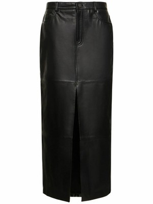 NWT Reformation x Veda Petite Tazz in Black Leather 5-Pocket Slit Maxi Skirt 8P