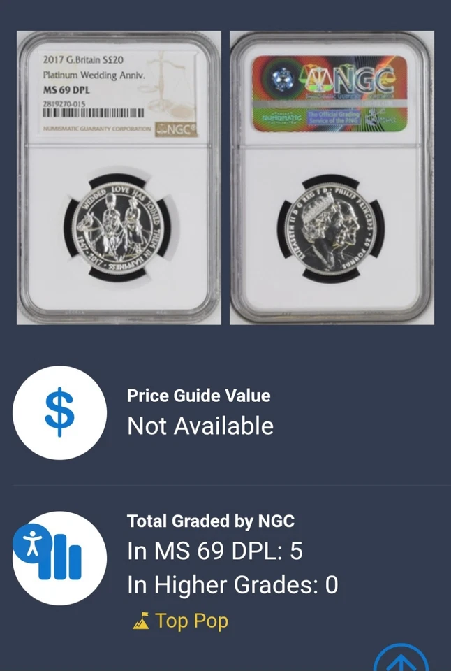 TOP POP 2017 Great Britain Silver £20 Platinum Wedding Anniversary NGC MS 69 DPL - Image 3 of 4