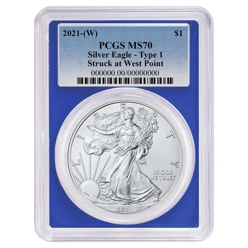 2021 (W) $1 1-oz T-1 American Silver Eagle PCGS MS70 Blue Label Blue Frame