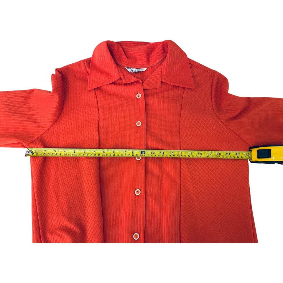 Blusa acanalada con botones roja vintage talla 2X manga larga cuello NPC Fashions Foto 4 de 4