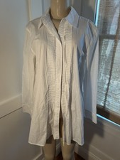 Chico  s Womens Tuxedo style white Blouse size 3  XL 16 Pleated Front Button up