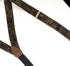 Vintage CASS W Germany Button Suspenders Scenic Pattern Leather Ends Y Back