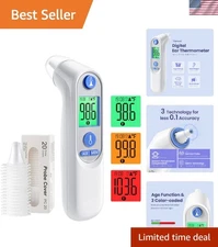 Digital Ear Thermometer for Kids Adults Fast Accurate 3 Color Display 30 Memory