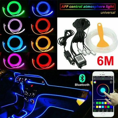 6M RGB LED APP Car Interior Fiber Optic Neon Wire Strip Atmosphere Light Kit EOA