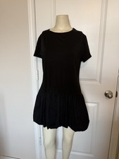 Boohoo Black Puff Ball Bubble Hem Drop Waist Cotton T-shirt Dress