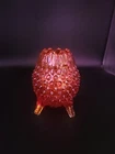 FENTON: Amberina Glass Red Orange Hobnail 3 Footed Egg Rose Bowl Vase 5" - GLOWS