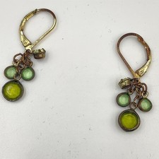 Gold-Tone Fashion Faceted Green Tiered Cluster Crystal Dangle Hinged Earrings