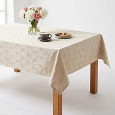 Ivory Ogee Diamond Jacquard Wedding Tablecloth Ladino Polyester Dining Cover