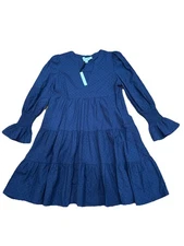 Tuckernuck Pomander Place Kenzo Dress Womens Small Poplin Ruffle Tiered Navy