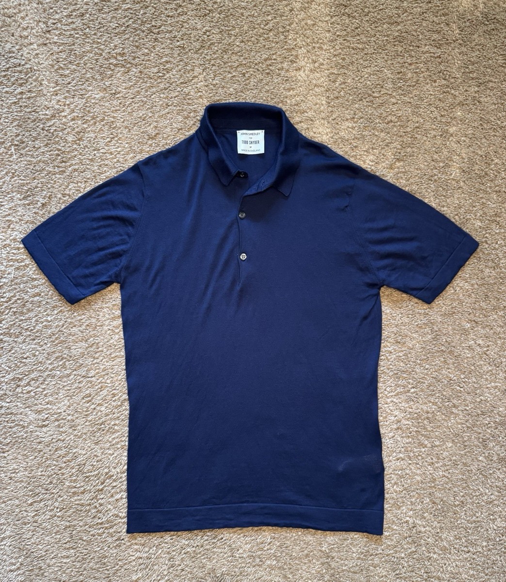John Smedley x Todd Snyder Polo Shirt Mens M Navy Sea Island 
