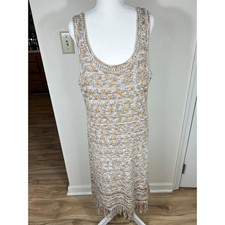 Lucky Brand Knit Sweater Dress Women XL Rust Blue Fringe Hem BOHO Sleeveless NEW