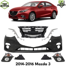 Front Bumper Cover Paintable Plastic Grille Assembly Kit For 2014-2016 Mazda 3