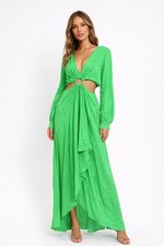 Farm Rio Cut Out Maxi Dress Size L Neon Green Long Sleeve NWT