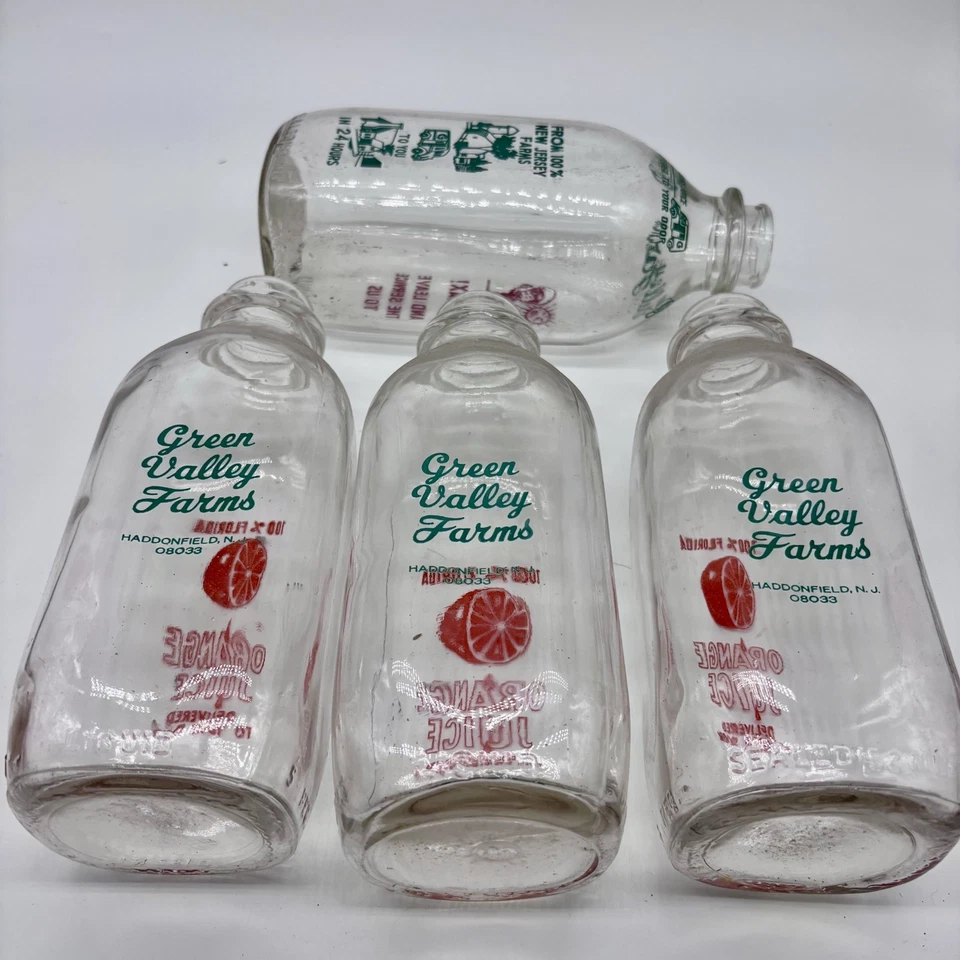 4 botellas de vidrio vintage de jugo de naranja Florida New Jersey Farms Foto 3 de 4