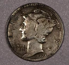 1923-S "Mercury" Silver One-Dime Coin, Fine