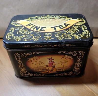 John Wagner and Sons,Philadelphia, Asian Tea, Tin, Hinged Canister, Black, Gold