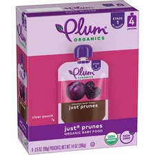 Plum Organics Just Prunes, 4+ Months - Organic Baby Food Pouches, 3.5 oz Pouch