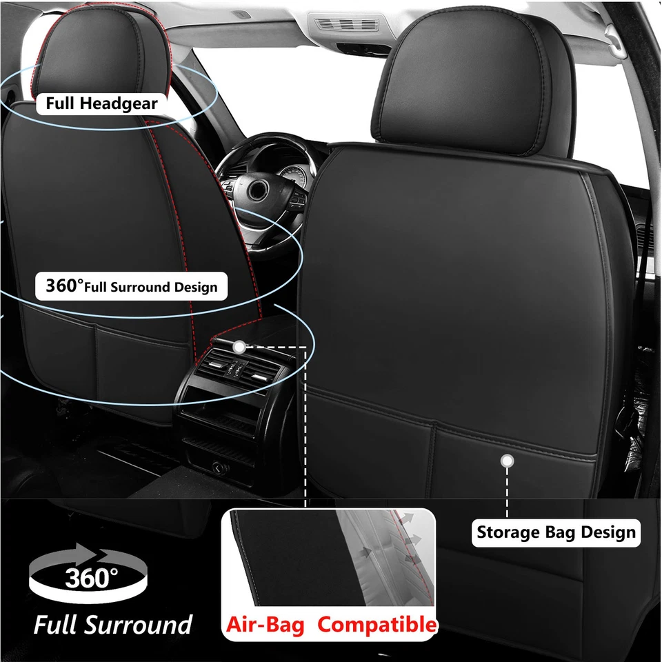 For Toyota Highlander Car Seat Covers Full Set Leather Front & Rear Cushion Pad - Image 4 of 4