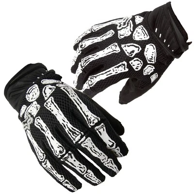 FOX guanti moto BONES scheletro neri con ossa bianche in rilievo moto quad motocros